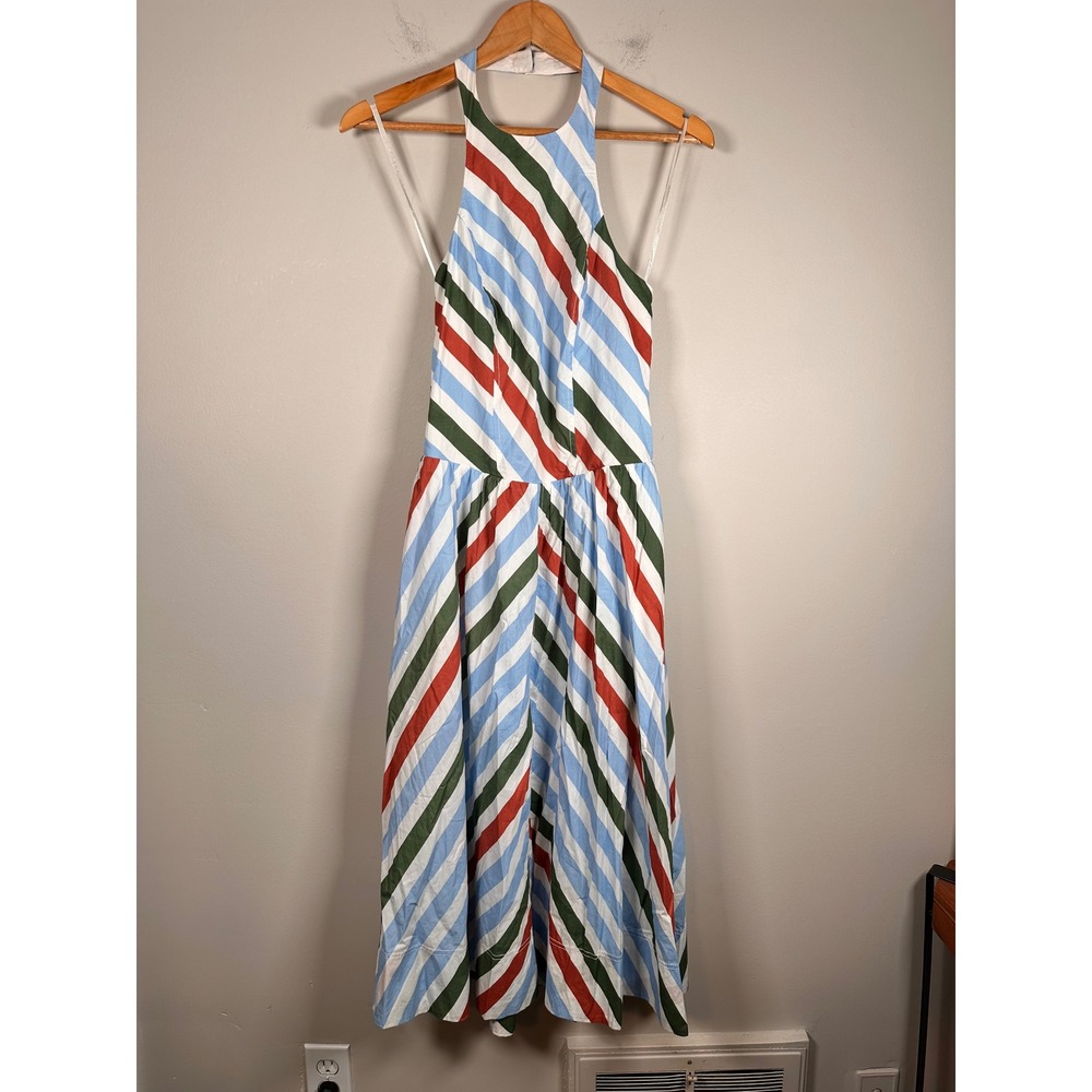 Maeve Halter Midi Dress Womens S Multicolor Striped Cotton Fit & Flare sundress - Picture 2 of 8
